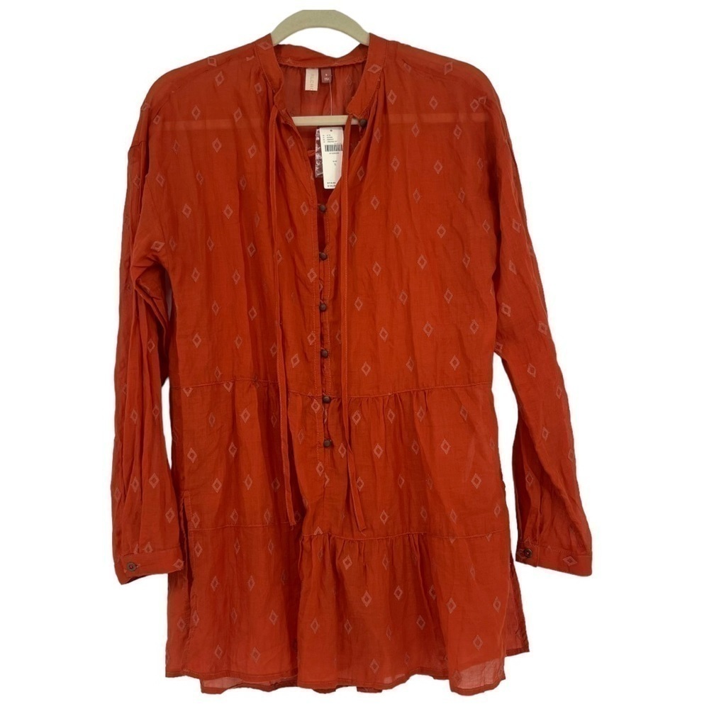 NEW Anthropologie‎ Pilcro Burnt Orange Embroidered Blouse Cover Up Size Small